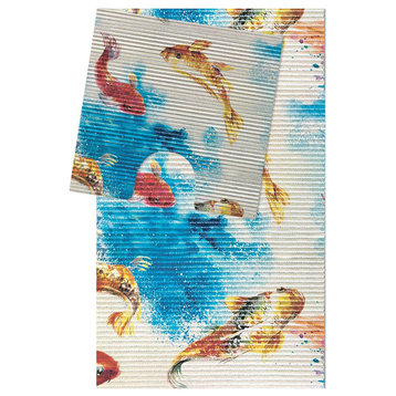 Koi Fish PVC Bathroom Mat Set, 2 pcs, White, 20" x 20" and 20" x 31"