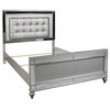Furniture Valentine Solid Wood King Size Lighted Bed in Silver
