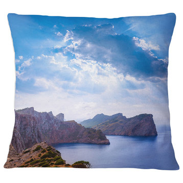 Majorca Formentor Cape Rocks Seascape Throw Pillow, 18"x18"