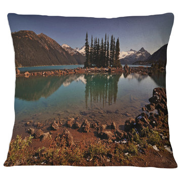 Lake and Pine Trees in Evening Landscape Printed Throw Pillow, 16"x16"