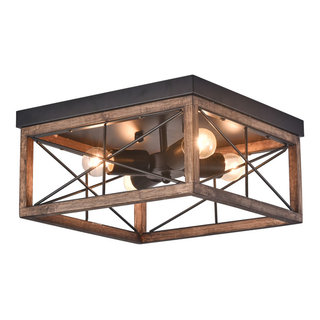 Rustic Farmhouse 4-Light Cage Shape Ceiling Light - Farmhouse - Flush ...
