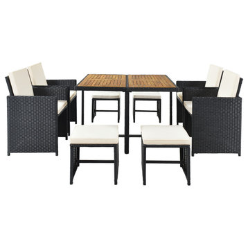 9 Pieces Outdoor Patio Rattan Dining Table Set With Cushions