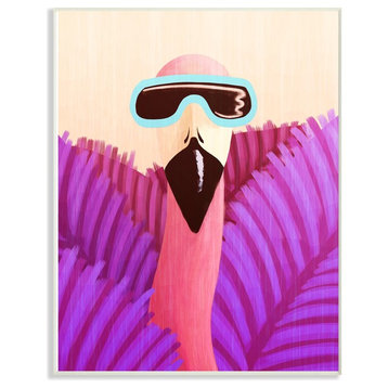 The Kids Room Flamingo in Sunglasses & Purple Leaves Wall Plaque Art, 10"x15"