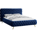 Meridian Furniture - Delano Velvet Upholstered Bed, Navy, Queen - Surround yourself in modern luxury when you add this Delano Navy Velvet Queen Bed to your bedroom oasis. Sumptuous by design, this bed features all-over button tufting for a look that is nothing short of stunning. This dimensional bed features a heavily padded headboard and side rails, each covered in magnificent-to-the-touch navy velvet for a look that's upscale and simply divine. Metal legs on this bed allow easy clearance for vacuuming, and the bed uses just a mattress, so there's no need for a box spring or foundation, which only adds to its sleek look.