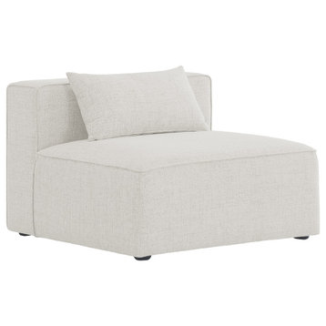 Cube Upholstered Modular Component, Cream, Linen Texured Fabric, Armless Chair