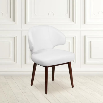 Contemporary Office Chair, Padded Seat & Curved Back, White Faux Leather