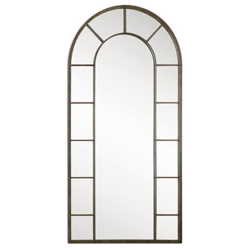 Full Length Black Arch Window Pane Mirror, Wall Floor Mirror Curved Palladian