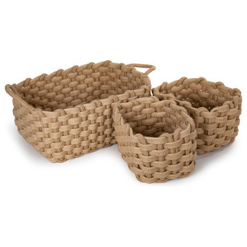 Truu Design Chunky Braided Chunky Jute Fabric Storage Basket in Beige (Set of 3)