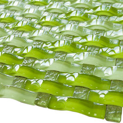Grass Green 3D Sea Wave Glass Mosaic Tiles - Home Accessories & Decor