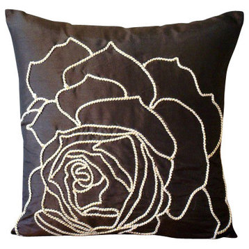 Brown Rose Flower 14"x14" Silk Pillowcase, Enchanted Rose