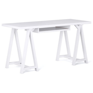 Modern Industrial Desk, Rectangular Top and Keyboard Tray, White