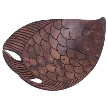 Novica Handmade Fabulous Fish Coconut Shell Soap Dish