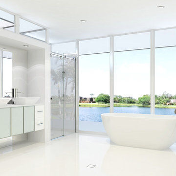 White bathroom by the lake