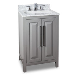 24 inch Bathroom Vanity Grey Finish Carrera White Marble Countertop - Bathroom Vanities And Sink Consoles