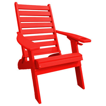 Farmhouse Poly Lumber Folding Adirondack Chair with Cup Holder, Red, Without Smart Phone Holder