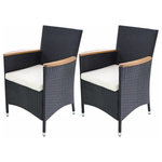 vidaXL - vidaXL Patio Chairs 2 Pcs Patio Dining Chair with Cushions Poly Rattan Black - This set of 2 rattan patio chairs will make a great addition to your patio living space. Its understated style will add a modern touch to your patio or garden. The tightly woven rattan structure produces a smooth and glossy finish, which makes these chairs not only attractive but also comfortable. Made of waterproof PE rattan, the patio chairs are lightweight and easy to clean. The powder-coated steel frames and the aluminum feet make the chairs strong and sturdy. The armrests are made of weather-resistant tropical hardwood acacia, which is weather-resistant. The removable and washable thick cushions add to the seating comfort. Delivery includes 2 PE rattan chairs with acacia wood armrests and 2 removable seat cushions. Note 1): We recommend covering the set in the rain, snow and frost.Note 2): This item will be shipped flat packed. Assembly is required; all tools, hardware and instructions are included.