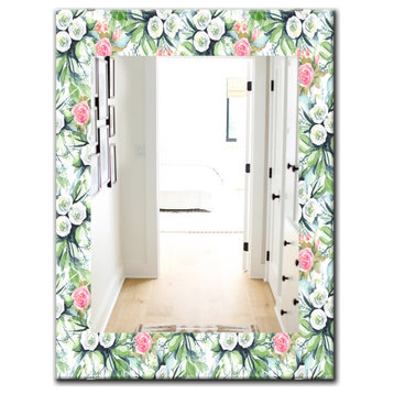 Designart Green Flowers 12 Traditional Frameless Vanity Mirror, 24x32