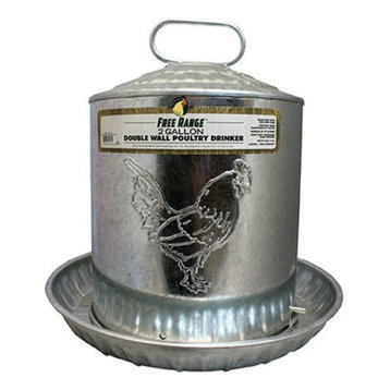 Free Range 4212 Double Wall Poultry Drinker, 2-Gallon, Galvanized Steel