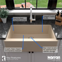 Karran Farmhouse/Apron-Front Quartz 34" Single Bowl Sink Kit, Bisque