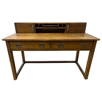 Crafters and Weavers Arts and Crafts Wood Library Table with Hutch in Walnut