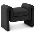 Meridian Furniture - Stylus Boucle Fabric Upholstered Bench, Black, 31.5" Wide - Lend a contemporary touch to your home with this black boucle bench from Meridian Furniture's Stylus collection. Featuring a unique design upholstered in rich black boucle fabric, this bench is as original as it is comfy. Curved arms provide a resting place so your arms won't get tired while you sit and visit, watch TV, or read a book. This stunning bench is the perfect addition to any modern living space.