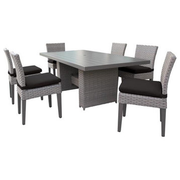 Florence Rectangular Outdoor Patio Dining Table with 6 Armless Chairs in Black