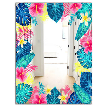 Designart Tropical Mood Blue 10 Farmhouse Floral Printed Vanity Mirror, 28x40