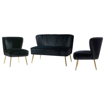Upholstered 3 Piece Living Room Set, Black