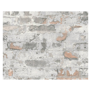 Textured Wallpaper Brick Rustic Cottage, Sample - Farmhouse - Wallpaper ...