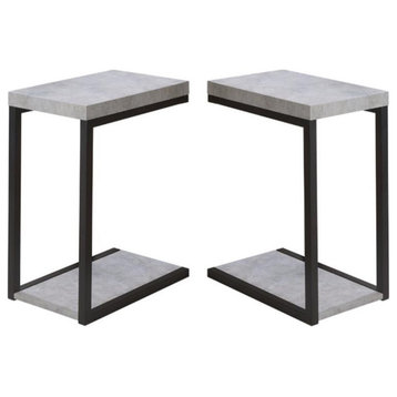 Home Square Contemporary Faux Cement End Table in Black - Set of 2