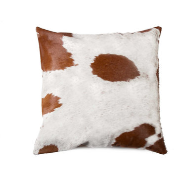 HomeRoots 18" x 18" x 5" White And Brown Cowhide Pillow