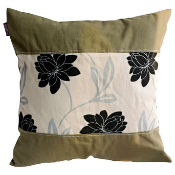 Realm Of Flowers Linen Patch Work Pillow Floor Cushion (19.7 by 19.7 inches)
