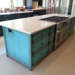 Asian Blue Kitchen Island - Kitchen Cabinetry