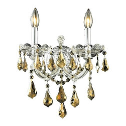 Elegant Lighting - Maria Theresa Golden Teak Crystal Sconce With 2-Light, Chrome, Royal Cut - Ceiling Lighting