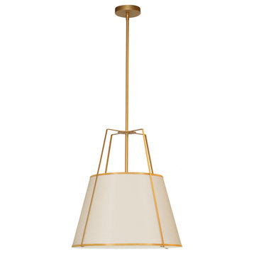18" Contemporary Modern Pendant Light, Gold With Cream Tapered Drum Shade