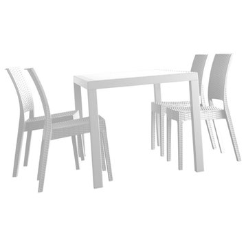 Orlando Wickerlook Square Dining Set 5 Piece With Florida Side Chairs, White