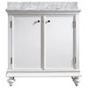 Venice 36" Vanity, White Carrara Marble Top, White, 36", Without Mirror