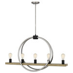 Quoizel - Quoizel STG540BN 5-Light Linear Chandelier, Sterling - The Sterling design is all about paring back and letting light shine. This one- or five-bulb light features exposed, Edison-style bulbs (not included) affixed to a simple wood plank. Spherical, brushed nickel accents complete the look.