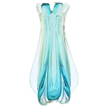 GlassOfVenice Murano Glass Sommerso Ribbed Bud Vase - Amber Aqua
