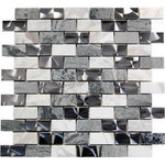 Wallandtile.com - Metallix Brick Interlocking Blend Tile, 30 Sq. ft., 1"x2" - Stainless Steel and Gray Stone 1x2 inches on a 12"x12" sheet Interlocking Blend Mosaic