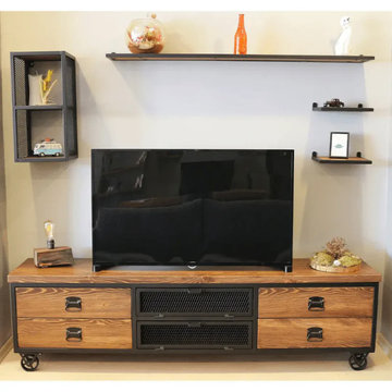 Madison Solid Pine Wood TV Stand | Drawers, Shelves and Metal Frame Design