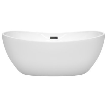 Rebecca 60 to 70" Freestanding Bathtub with options, Matte Black Trim, 60 Inch, No Faucet