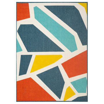 Evette Rios Modern Geometric Indoor/Outdoor Rug, Blue/Multicolor 5' x 7'