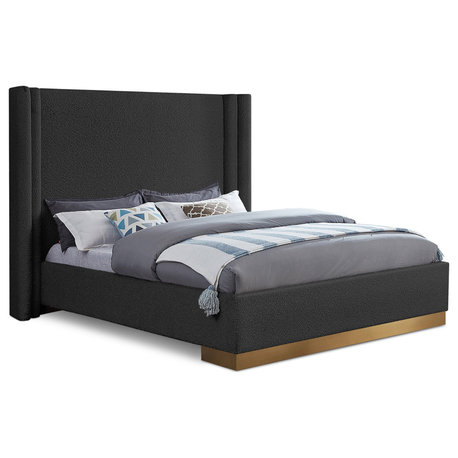 Halton Boucle Fabric Bed, Black, King