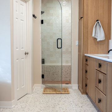 Primary & Guest Bathroom Remodel with Improved Layout and Heated Terrazzo Floors