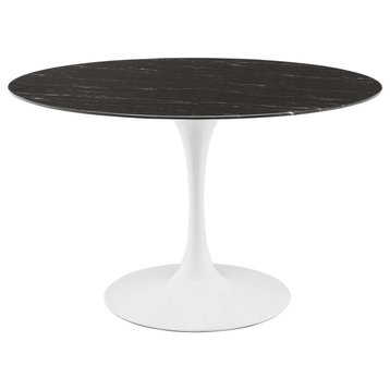 Lippa 47" Artificial Marble Dining Table White Black -5182