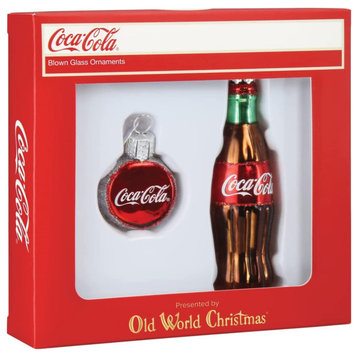 Old World Christmas Blown Glass Ornaments, Coca-Cola Bottle and Cap (2-Piece Set