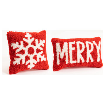 Snowflake And Merry Pillow, Set of 2 15.5" Sq Polyester