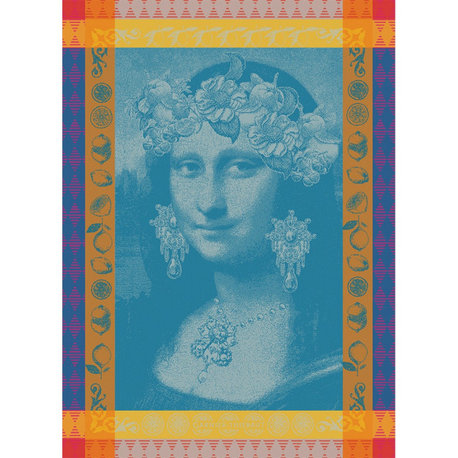 Mona Lisa Bleu Kitchen Towel 22"x30", 56cmx77cm, 100% Cotton Set of 4