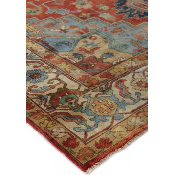 Antique Weave Serapi Hand-Knotted Wool Rust/Blue Area Rug, 10'x14'